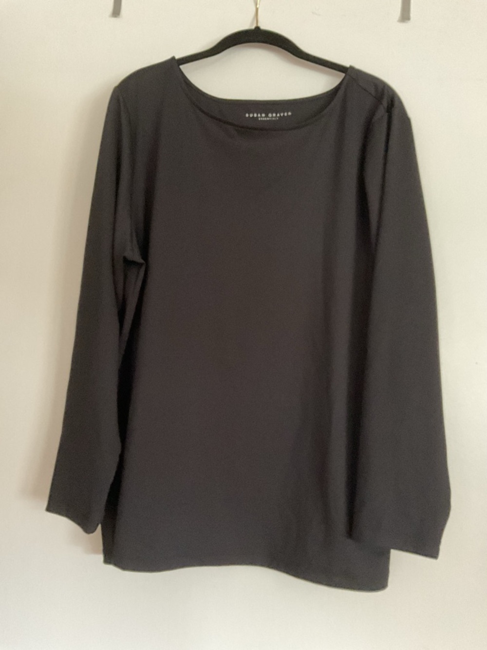 Susan Graver Liquid Knit Black Long-Sleeve Blouse